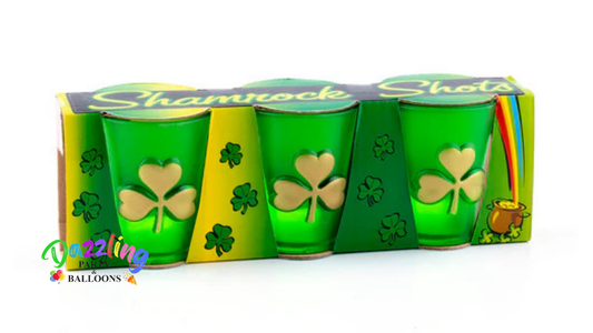 St Patricks Day Shot Glasses Green Plastic 1.5 OZ Pack of 3 Shamrock Clover