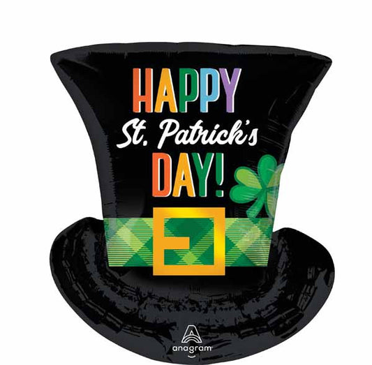 Supershape Top Hat Clover Happy St. Patrick's Day Foil Balloon