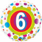 18" Age 6 Colourful Dots Packaged Mylar Number Balloon