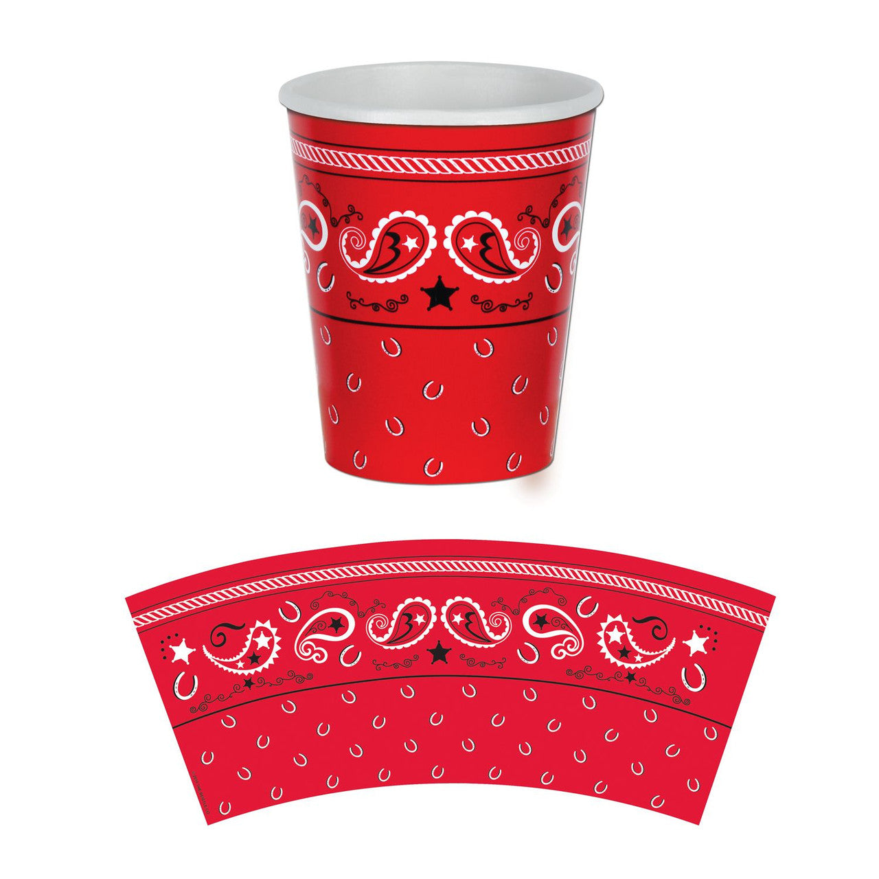 Red Bandana Western Theme Drinking Cups