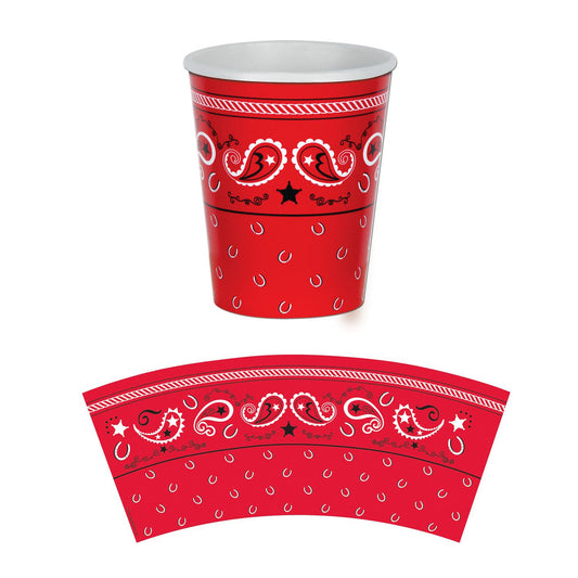 Red Bandana Western Theme Drinking Cups