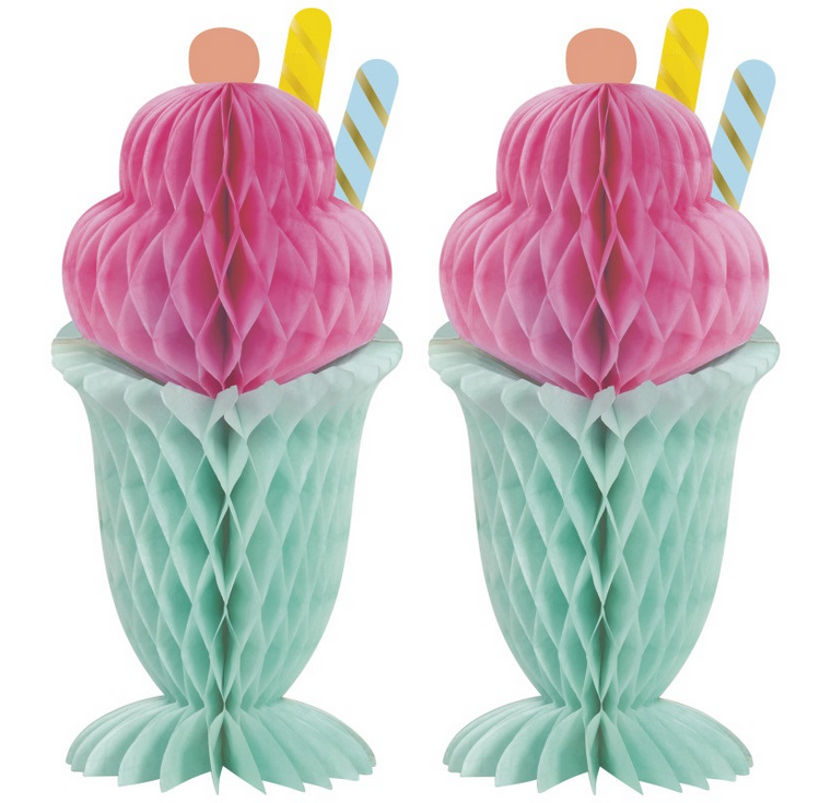 Pastel Ice Cream Sundae 11" Honeycomb Centerpiece Decorations 2/CT