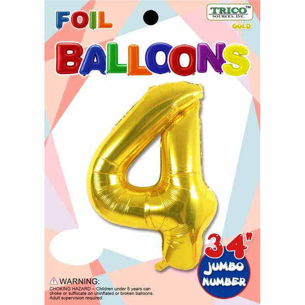 Trico Balloons 34" Gold Number 4 Supershape Foil Mylar