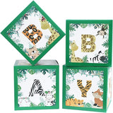 12" Baby Shower Safari Jungle Animal Box Set of 4 Baby Block Boxes