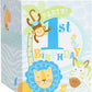 Blue Safari 1st Birthday Invitations  8ct