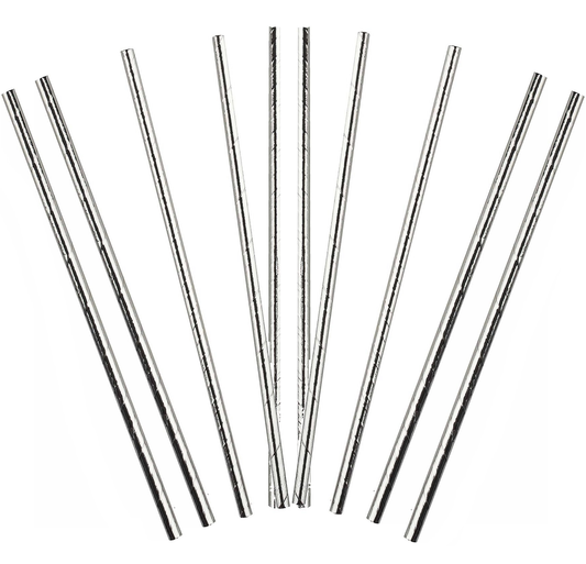 Lot of 10 Silver Metallic Straws