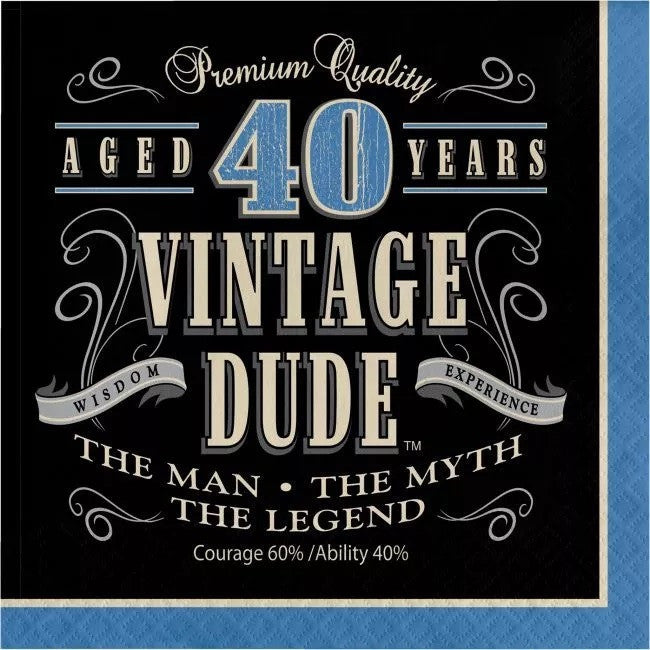 Vintage Dude 40th Birthday 3-Ply Lunch Napkins Paper The Man Myth Legend 16/CT