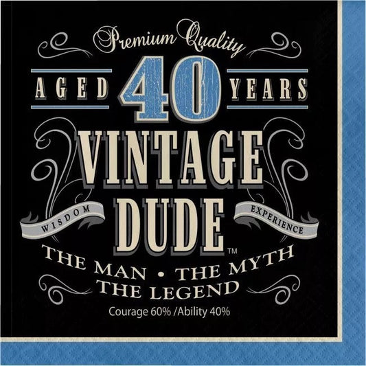 Vintage Dude 40th Birthday 3-Ply Lunch Napkins Paper The Man Myth Legend 16/CT