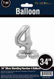 34" Silver Standing Number 4 Balloon Air-Fill ONLY