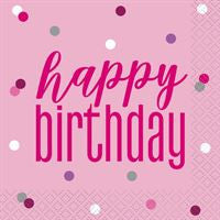 Birthday Pink Glitz Happy Birthday Beverage Napkins  16ct