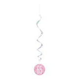 6 Pink & Silver Hanging Swirls 32L 65"