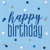 Birthday Blue Glitz Happy Birthday Beverage Napkins  16ct