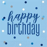 Birthday Blue Glitz Happy Birthday Beverage Napkins  16ct