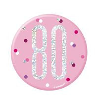 1 Glitz Pink & Silver Birthday Badge 80