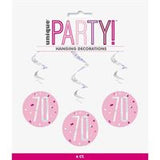 6 Glitz Pink & Silver Hanging Swirls 32L 70"