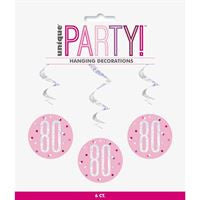 6 Glitz Pink & Silver Hanging Swirls 32L 80"