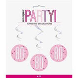 6 Glitz Pink & Silver Hanging Swirls 32L 80"