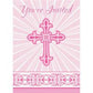 Pink Radiant Cross Invitations  8ct
