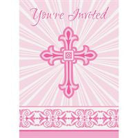 Pink Radiant Cross Invitations  8ct