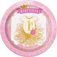 Pink & Gold First Birthday Round 9 Dinner Plates  8ct"