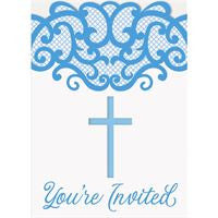 Fancy Blue Cross Invitations  8ct
