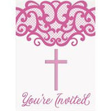 Fancy Pink Cross Invitations  8ct