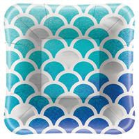 Ocean Blue Scallop Square 5 Appetizer Plates  8ct - Foil Board"