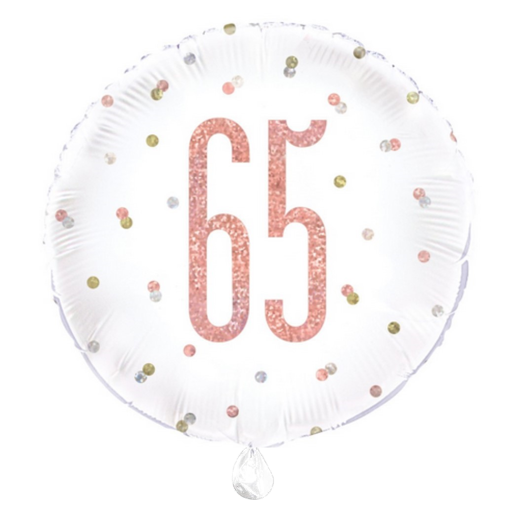 Age 65 rose gold birthday balloon