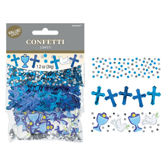 First Communion Day Blessings Cross Doves Value Confetti Pack - Blue