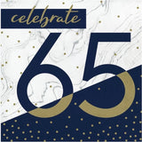 Navy & Gold Milestone 65th Birthday Lunch Napkins Paper 6.5" x 6.5" 16/CT