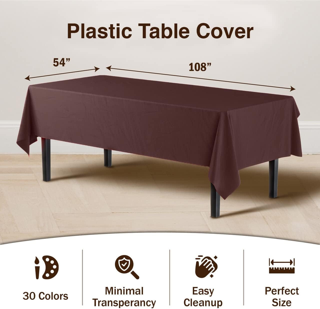 54" x 108" Plastic Table Cover - Dark Brown
