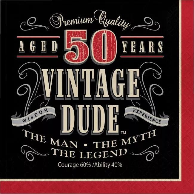 Vintage Dude 50th Birthday 3-Ply Lunch Napkins Paper The Man Myth Legend 16/CT
