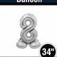 34" Silver Standing Number 8 Balloon Air-Fill ONLY