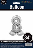 34" Silver Standing Number 8 Balloon Air-Fill ONLY