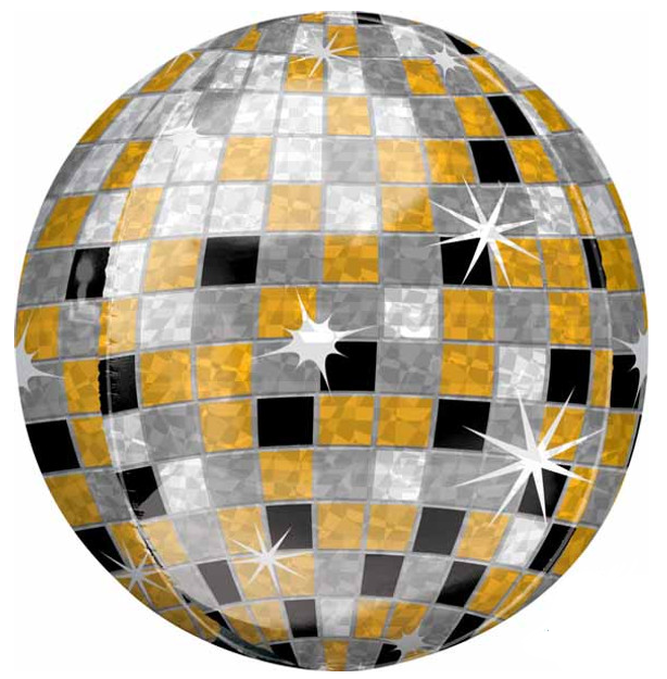 Anagram Orbz 16" New Year's Eve Gold Silver Black Disco Ball Foil Balloon 4 Sided