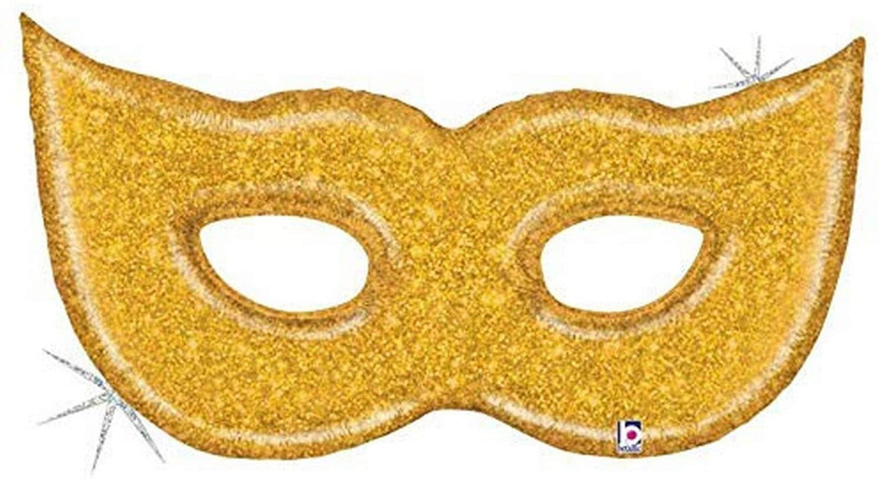 Gold Glitter Mask Balloon for Mardi Gras Parties