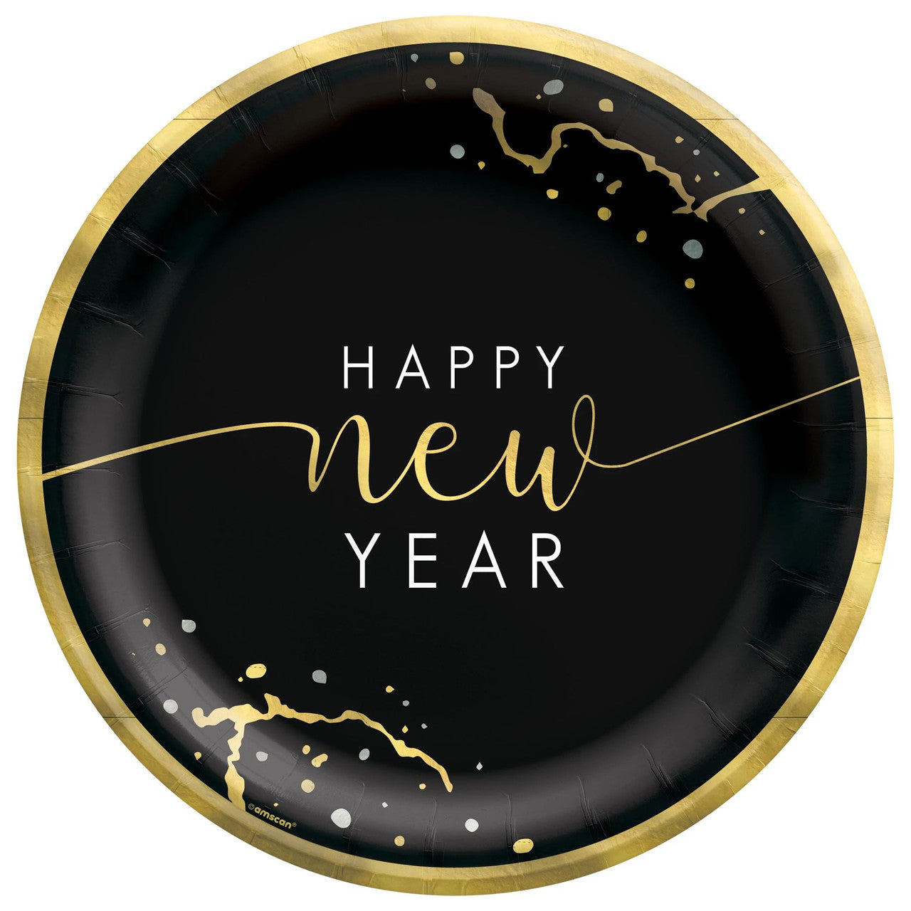 Gold & Black Happy New Year Dessert Plates
