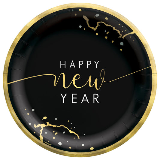 Gold & Black Happy New Year Dessert Plates