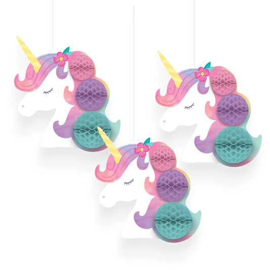 Enchanted Unicorn Honeycomb Decorations 3/CT