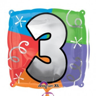 18" Designer Square Number "3" Balloon