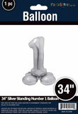 34" Silver Standing Number 1 Balloon Air-Fill ONLY