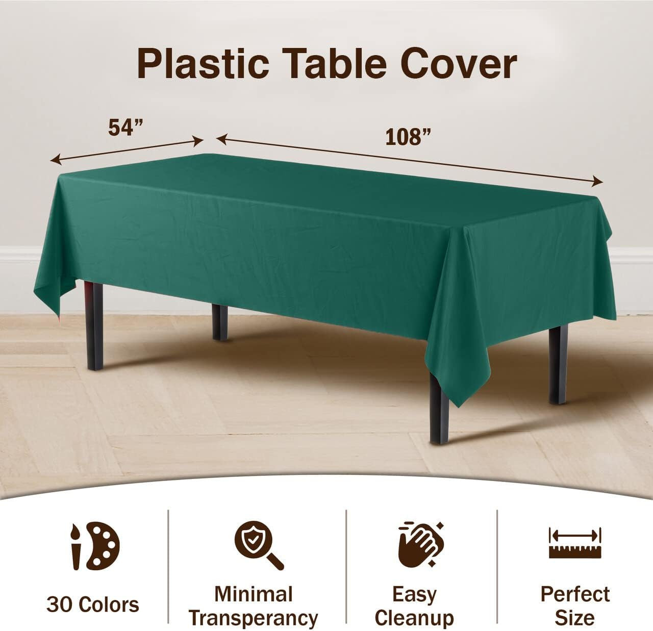 54" x 108" Plastic Table Cover - Dark Green