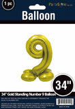 34" Gold Standing Number 9 Balloon Air-Fill ONLY