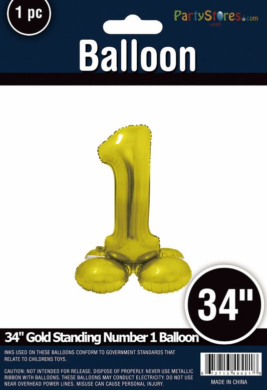 34" Gold Standing Number 1 Balloon Air-Fill ONLY