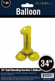 34" Gold Standing Number 1 Balloon Air-Fill ONLY
