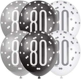 Age 80 Black Silver White Glitz Birthday Latex Balloons