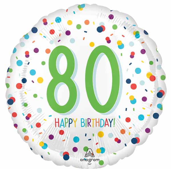 Confetti 80th Happy Birthday 18" Round Foil Balloon