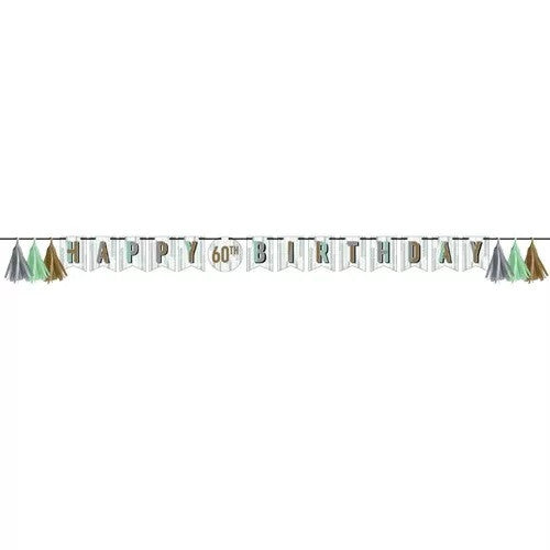 Minted Milestone Birthday Banner with Tassels and Age Number Stickers 8" x 8.5'