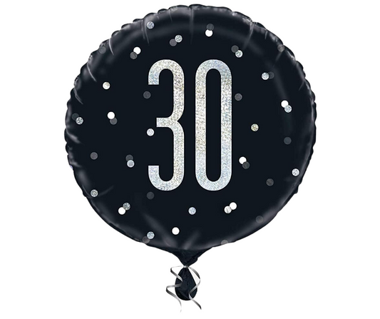 Black Silver Glitz Age 30 Birthday Balloon