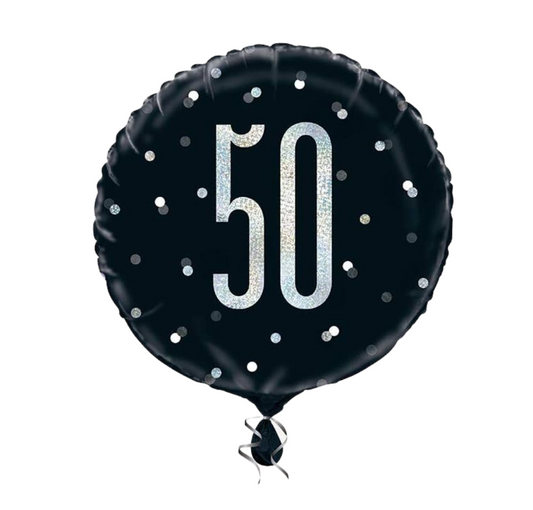 Black Silver Glitz Age 50 Birthday Balloon
